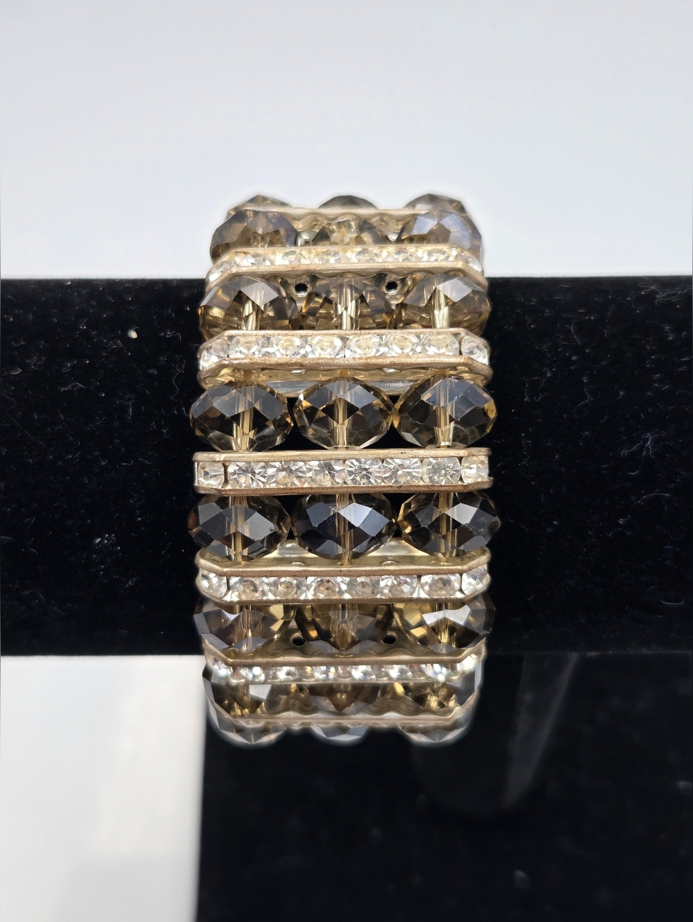 Stunning Statement S CryGold-Tone Brown Crystal Stretch Bracelet